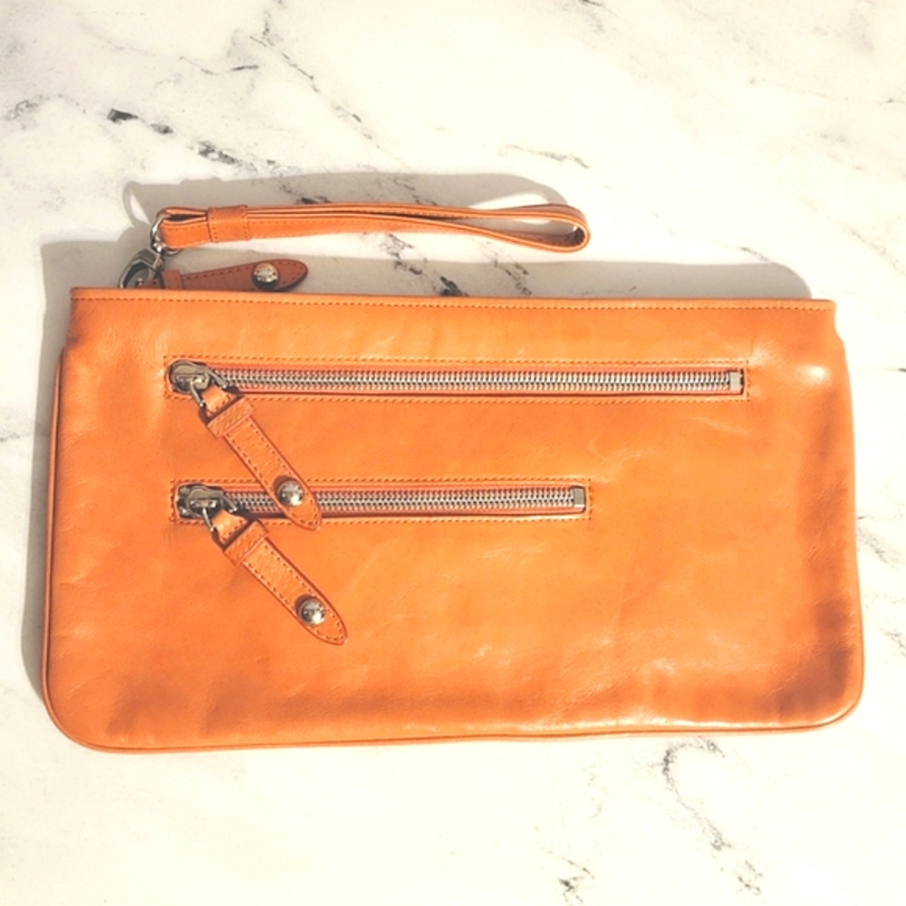 HOBO RARE Vintage Retro Warm Peach Large Leather Wristlet & Clutch